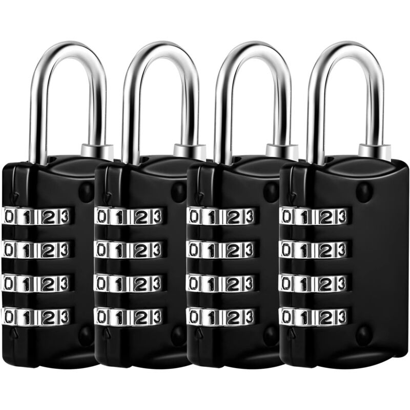 Ahlsen - Lot de 4 Cadenas Code 4 Chiffres, Cadenas Valise Avion Petit Cadenas a Code College Métal pour Casier Bagage Gym (Noir)