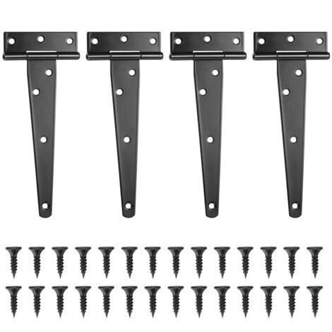 AHLSEN Lot de 4 Charnières en T, Noires Charnière Porte de Grange, Charnières de Portes, Charniere Plate Inox pour Portails, Abris de Jardin, Placard - 6 Pouces