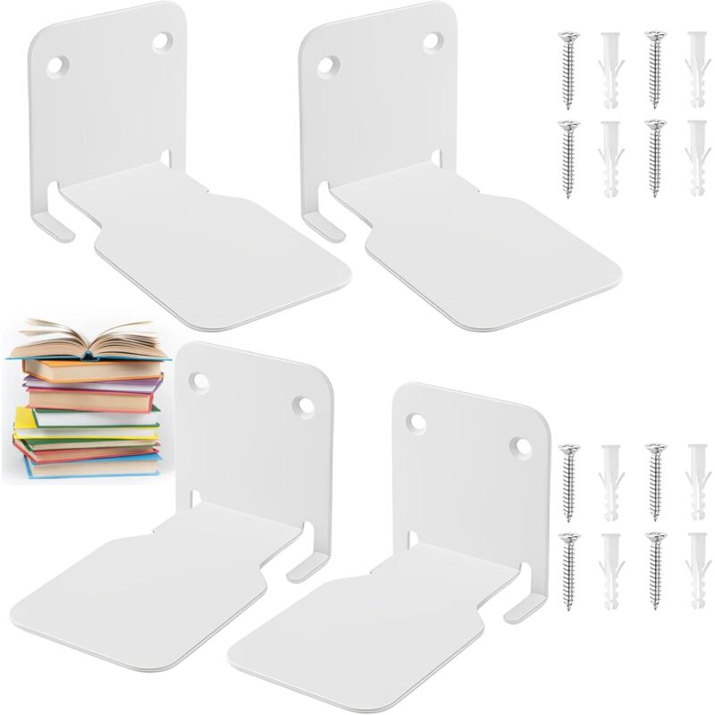 Ahlsen - Lot de 4 étagères invisibles flottantes en métal dissimulé montées percées pour murs, organisateurs de livres pour chambre à coucher,