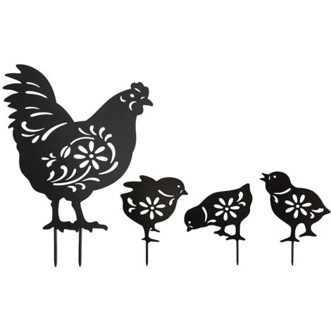 Ahlsen Lot de 4PIÈCES Statue de poule et poulets en acrylique Déco,Silhouette Animale Décoration jardin