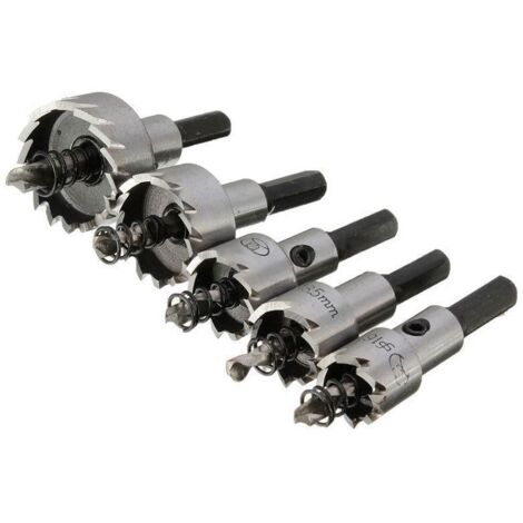 AHLSEN Lot de 5 forets à pointe en Acier rapide for scie cloche en acier inoxydable et alliage métallique 16/18,5/20/25/30 mm(Silver 5Pcs)