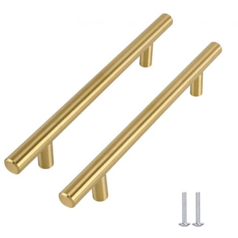 Ahlsen Lot de 5 Poignee Meuble Dorée Brossé Poignée Placard Cuisine Doree en Acier Inoxydable Entraxe 160mm