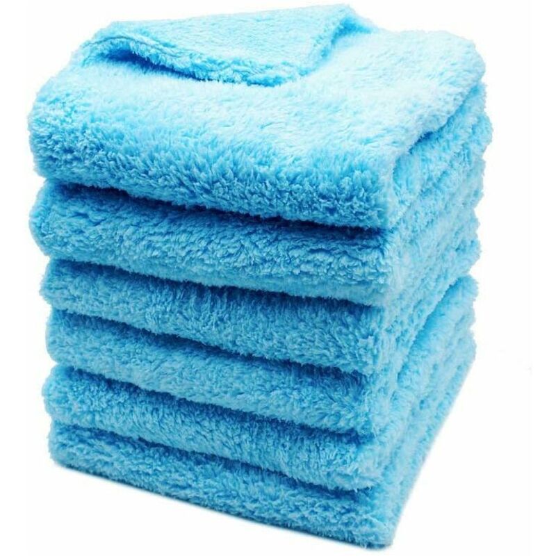 Lot de 6 Chiffons Microfibre Voiture Sans Bords,450GSM Ultra Absorbant Serviettes Microfibre pour Séchage Polissage Voiture 40x40cm(Bleu) - Ahlsen