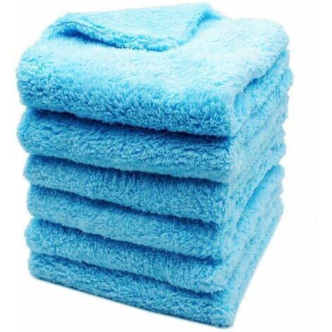 Ahlsen Lot de 6 Chiffons Microfibre Voiture Sans Bords,450GSM Ultra Absorbant Serviettes Microfibre pour Séchage Polissage Voiture 40x40cm(Bleu)