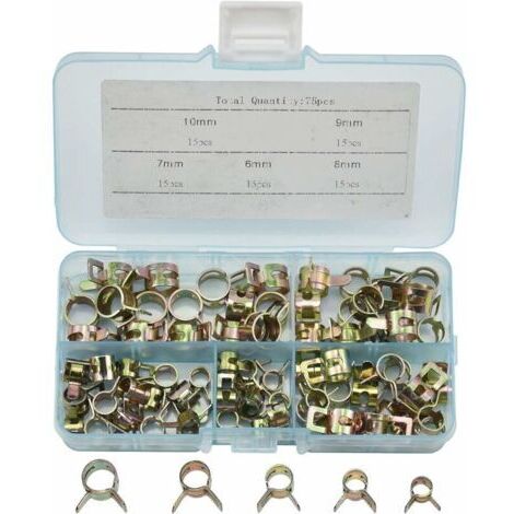 Ahlsen – Lot de 75 colliers de serrage à ressort en acier inoxydable – Dimensions 6 à 10mm – Résistance à la corrosion – Pour tuyaux essence - 75PCS