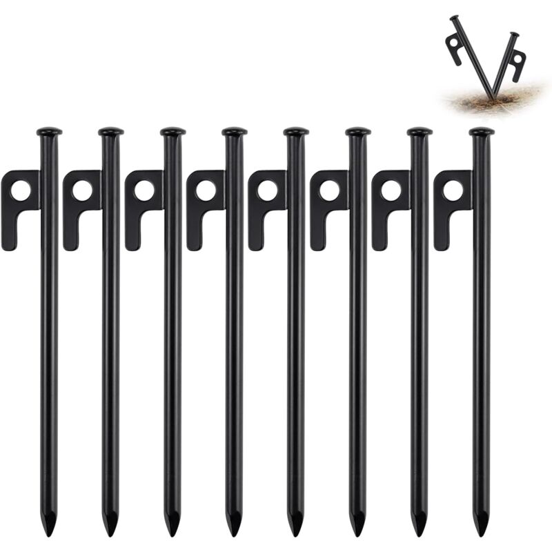 Lot de 8 piquets de tente en acier - Piquets de tente - Piquets de tente - Résistant aux tempêtes - Ahlsen