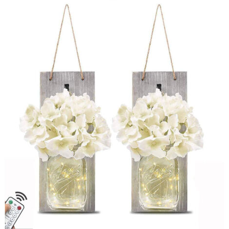 Ahlsen Luces de pared Mason Jar con control remoto, decoración rústica de pared para dormitorio (juego de 2)