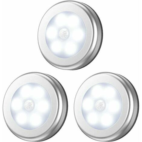 Ahlsen Luz con sensor de movimiento, luz LED con sensor de armario, luz de escalera, luz de armario, funciona con pilas para escaleras, armarios, alacenas, fácil instalación, paquete de 3, plateado