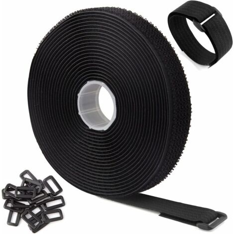 Ahlsen m Bridas para cables ajustables con 25 bucles, bridas para cables reutilizables negras, cinta de sujeción de velcro para gestión de cables (5 m x 2 cm, negra) longziming