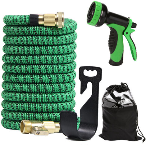 Ahlsen Manguera de jardín expandible con soporte, conector resistente, con bolsa de almacenamiento (verde)