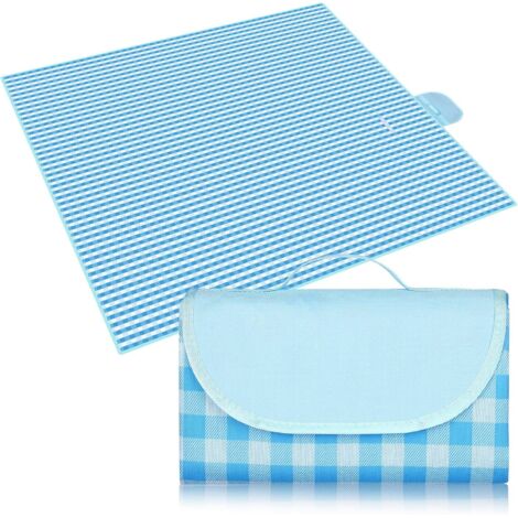 Ahlsen Manta de picnic 150 200 cm Manta de picnic plegable Parque impermeable Senderismo Camping Ideal para viajes familiares Azul y blanco