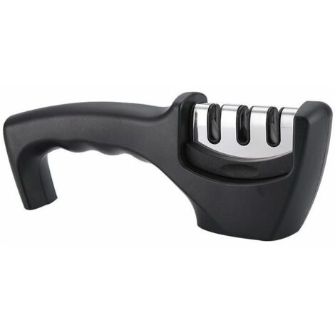 Ahlsen Messerschärfer, 3-in-1-Profi-Messerschärfer, manueller Messerschärfer, Messerschärfer für Edelstahlmesser aller Größen (schwarz)