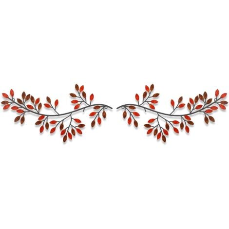 Ahlsen metal wall decoration leaves, (2Pack) wall decoration birthday decoration decoration wedding room decoration interior accessories living room home wall decoration painting living room (red)