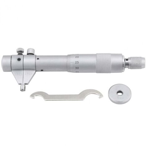 Ahlsen Micrómetro Interior, Calibre de Diámetro Interior, Agujero 5-30mm, Rango de Precisión 0.01mm, Llave + Anillo de Calibración + Caja de Madera, Plata, Una Pieza,