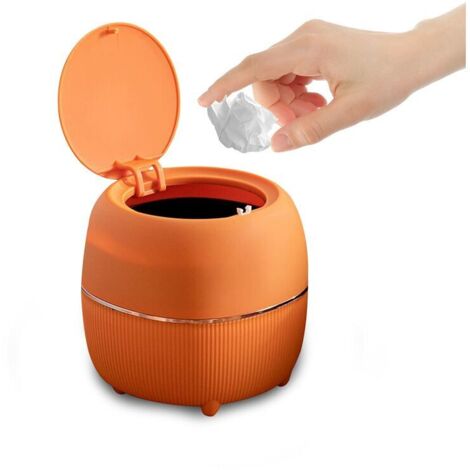 Ahlsen Mini bote de basura de escritorio redondo con tapa de plástico para el hogar, cocina, baño, oficina (naranja)