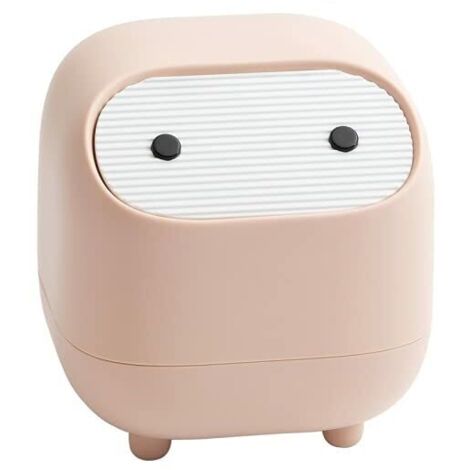 Ahlsen Mini bote de basura para encimera con tapa, lindo bote de basura de plástico para oficina, baño, mesa o mesa de café - Desechar almohadillas de algodón y esponjas de maquillaje (rosa)