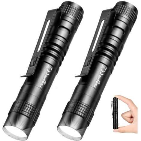 Ahlsen Mini linterna, paquete de 2, linterna LED de aluminio de 9cm con clip, linterna tipo bolígrafo de 200 lúmenes, portátil, resistente al agua, bricolaje