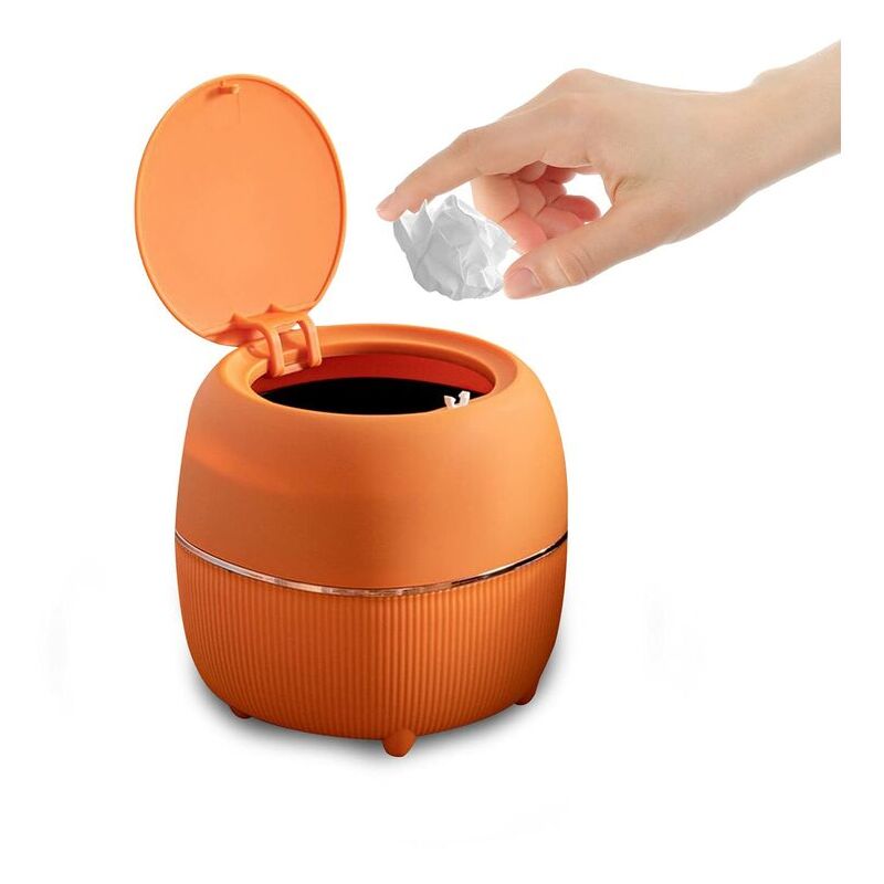 Ahlsen - Mini poubelle de bureau ronde avec couvercle, en plastique, pour la maison, la cuisine, la salle de bain, le bureau (orange)