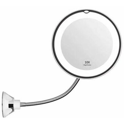 Ahlsen Miroir de maquillage grossissant 10x avec ventouse et miroir de salle de bain à lumière LED