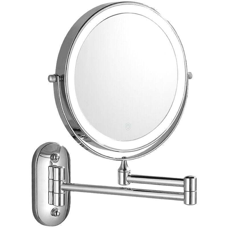 Miroir Maquillage Mural, Miroir Grossissant Lumineux Mural, Miroir Mural Double Face 1X / 10X, Miroir Cosmétique Extension 360° Pivotant, Batterie au