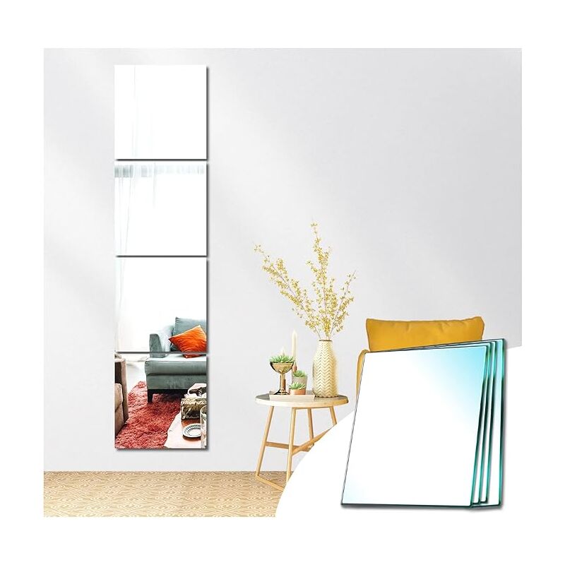 Ahlsen - Miroir Mural Verre Adhesif Rectangulaire Decoratif Miroir Autocollant Decoration Maison pour Chambre Salon Porte (Broyage Ordinaire,