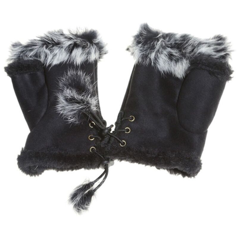 Mitaines Hiver Femme Fille Gants Demi-doigts Fausse Fourrure Epais Moufles Chaud Poigne Réglable Gants Chauffants Confortable pour Voiture Vélo Moto