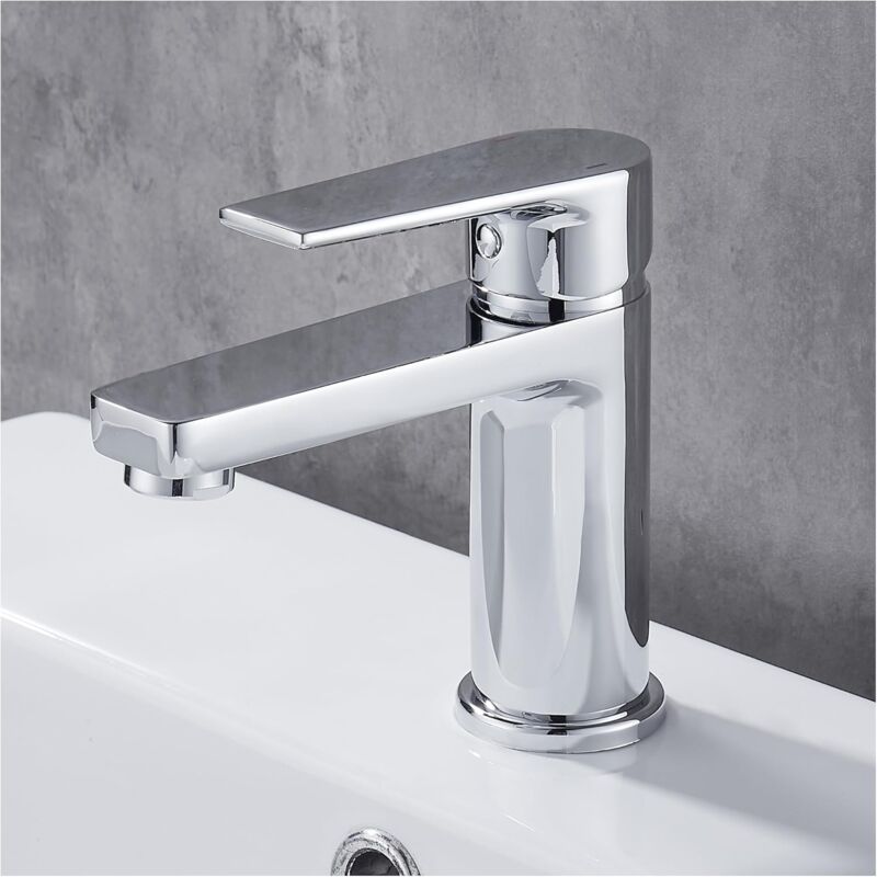 Ahlsen - Mitigeur Lavabo Robinet de Salle de Bains avec Poignée Carrée en Laiton Mélangeur de Lavabo Froid et Chaud avec Levier Unique Chrome Argent