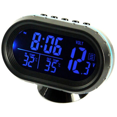 XINUY Moniteur d'alarme d'horloge de voltmètre de thermomètre numérique de voiture, indicateur de température de congélation de tension d'horloge de compteur automatique multifonctionnel, moniteur LCD d'horloge