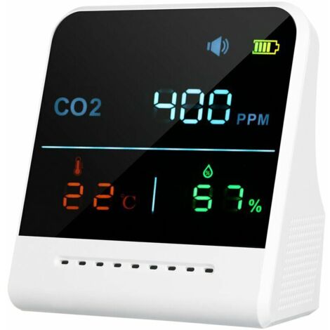 Ahlsen Moniteur de Qualité de l'air Détecteur d'alarme de CO2 écran LCD Affichage de l'humidité de la Température Intérieure 1000mAh Rechargeable - Blanc, Type 2