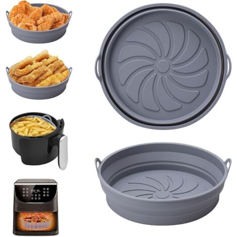 Ahlsen Moule Silicone Air Fryer, 2 Pièces Moule Accessoire pour Airfryer Réutilisable Panier Friteuse à Air Chaud Plat Pot Ronde Pliable Doublure Liner pour Friteuse Air, Micro-ondes, Four