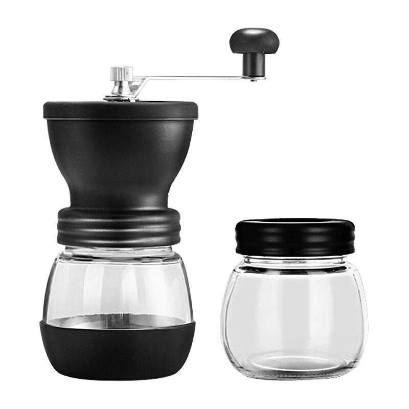 Moulin à Café Manuel Portable Moulins Manuels PoignéE En Acier Inoxydable Livré Avec Deux Bocaux en Verre Pour L'Espresso, la Maison, le Bureau, Les