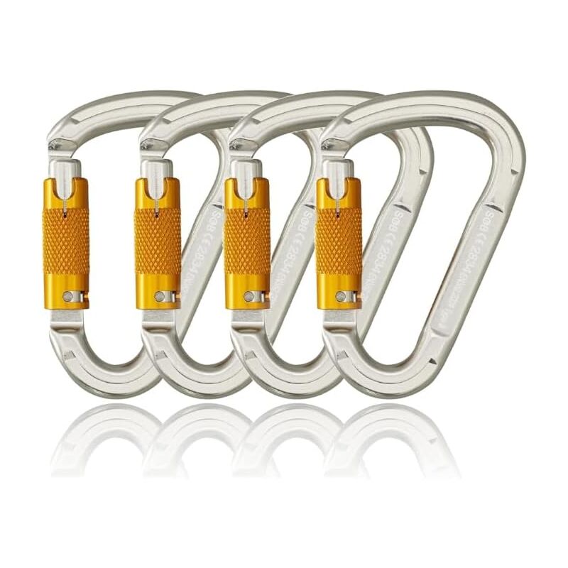 Ahlsen Mousqueton d'escalade en aluminium à verrouillage automatique, mousqueton robuste pour l'escalade et la descente en rappel, lot de 4