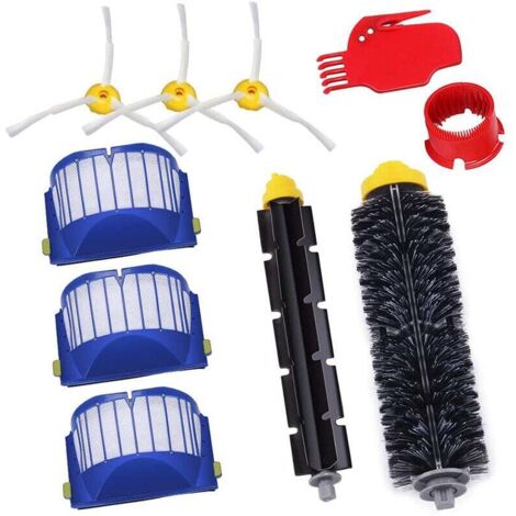 Ahlsen MTKD® Juego de Cepillos para Roomba Serie 600 - Juego de Accesorios - 3 Cepillos Laterales Triangulares + 3 Filtros + 1 Juego de Cepillos Principales + 1 Cuchilla + 1 Cilindro de Limpieza