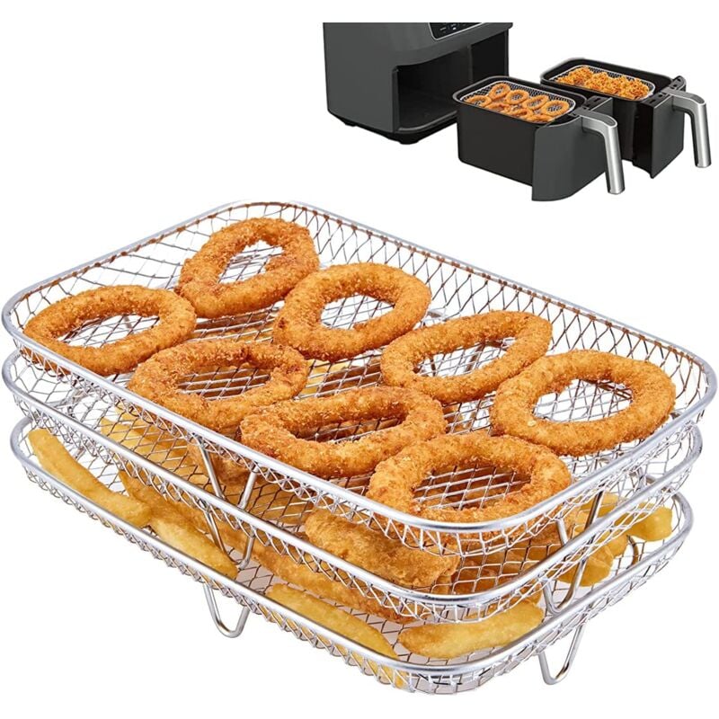 Ahlsen - Multifunctional Air Fryer Rack, Three-Layer Stackable Compatible with ninja Foodi Dual Zone Oil-Free Fryer [AF400EU]/[AF300EU], Air Fryer