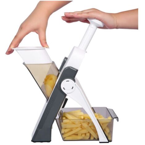 Ahlsen Multifunktions-Gemüseschneider: Scheiben, Julienne, Würfel, Pommes. Edelstahlklinge. Zwiebel, Karotte, Kartoffel, Tomate, Obst – grau