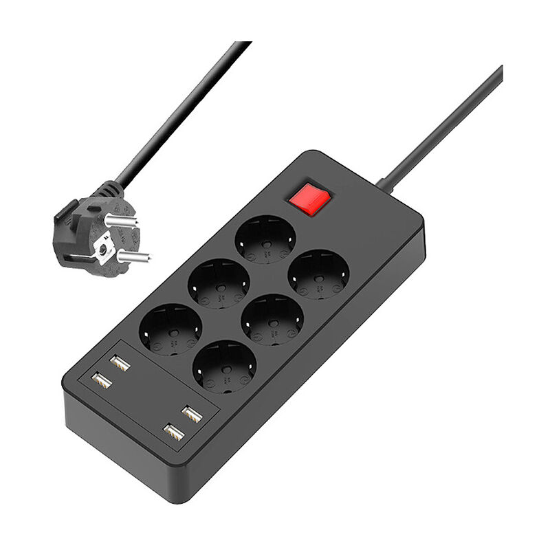 Multiprise Multifonction Parasurtenseur avec 6Prises et 4Ports USB,Multiprise Electrique avec Interrupteur Individuel Contre Surcharges ,1.5m Noir