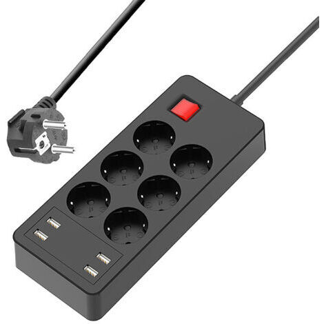 Ahlsen Multiprise Multifonction Parasurtenseur avec 6Prises et 4Ports USB,Multiprise Electrique avec Interrupteur Individuel Contre Surcharges ,1.5m Noir