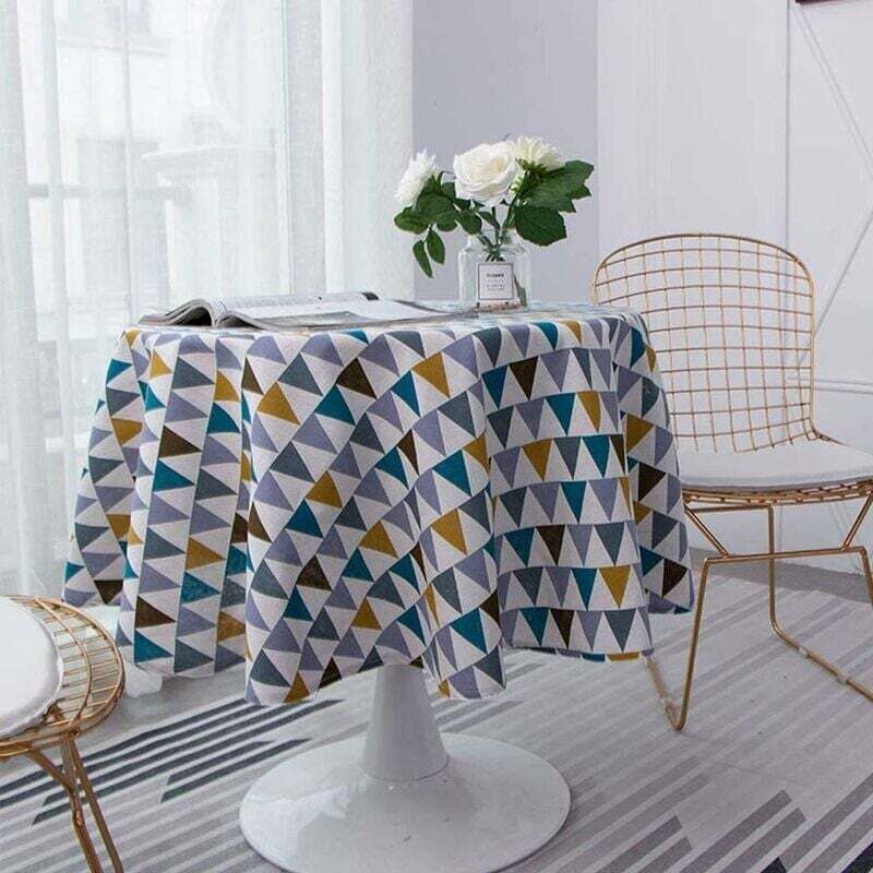 Nappe Ronde 150 cm en Coton et Lin Tissu Nappe en Sergé Simple Style Nordique Anti-Tache Infroissable Décoration pour Cuisine Salle à Manger Table
