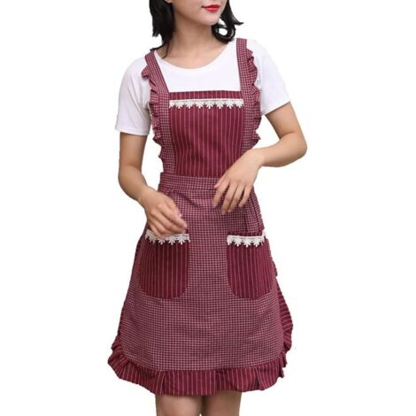 Ahlsen Niedliche Schürze für Frauen mit Taschen, bequeme Küchenschürze, perfekt für Kaffee, Backen, Gartenarbeit, Kochen, Rot