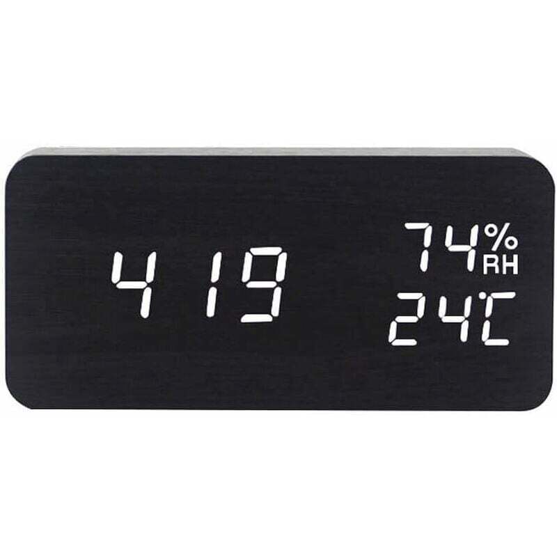 Ahlsen - Numérique Réveil Bois Réglable Luminosité Contrôle Vocal led Horloge Rectangle Affichage Temps Température Décor à La Maison,Noir