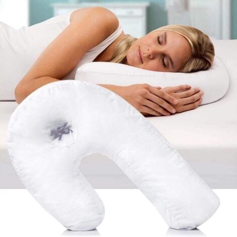 Ahlsen Oreillers anti-ronflement pour dormeur latéral, oreillers doux en forme de U, appui-tête de voyage, soutien du cou, colonne vertébrale correcte, oreiller latéral blanc