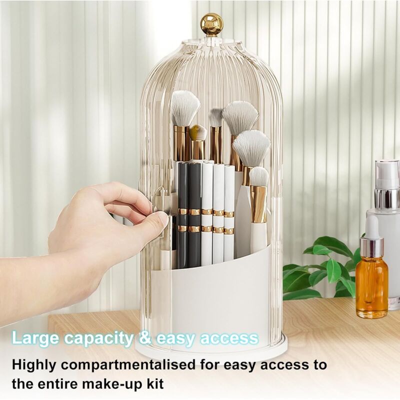 Organisateur Maquillage Rotatif, Organisateur de brosse de maquillage transparent anti-poussière rotatif à 360 ° avec couvercle pour coiffeuse salle