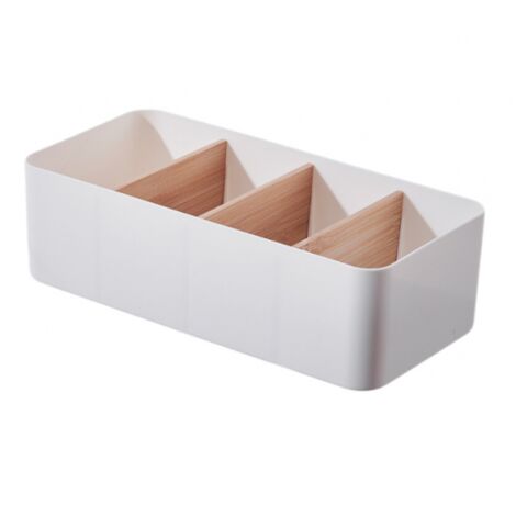 AHLSEN Organiseur de bureau à 4 compartiments en bambou avec porte-stylo, boîte de rangement multifonctionnelle, organisateur de bureau pour stylos, cosmétiques, smartphones, petits objets