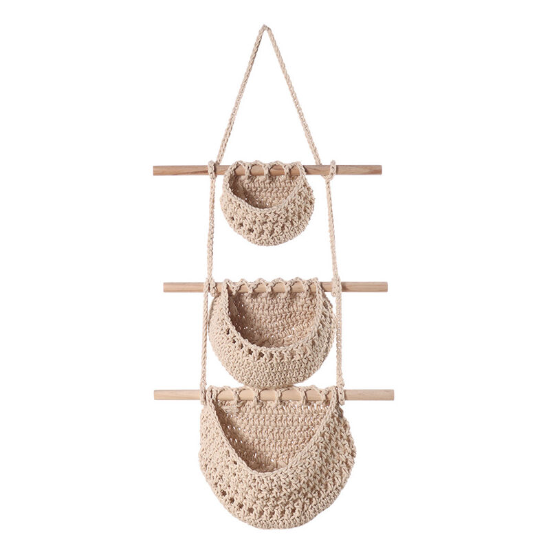 Ahlsen - Organiseur suspendu à 3 niveaux - En coton et lin - Panier mural de rangement - Organiseur mural pour chambre d'enfant, salle de bain,