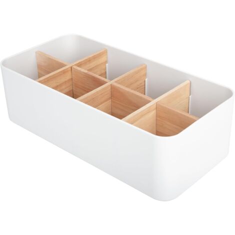 Ahlsen Organizador de mesa de bambú con 8 compartimentos Caja de almacenamiento de escritorio de madera Portalápices para control remoto Smartphones Cosméticos Lápices Artículos pequeños
