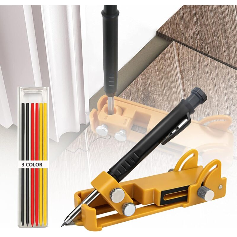 Ahlsen - Outil de Tracage Multifonction,Outil de Tracé avec 6 Recharges de Marqueur,Outil de Mesure pour le Travail du Bois à Trous Profonds,Crayon