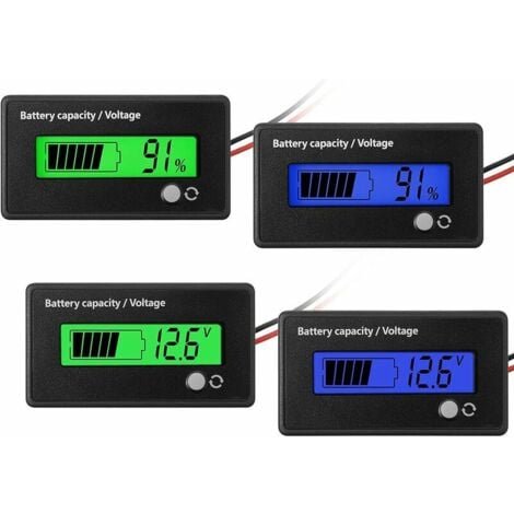 Ahlsen Pack DC 12V 24V 36V 48V Battery Indicator with Alarm, Battery Capacity Voltage Indicator, Lead Acid Battery Fuel Indicator and Li-ion Battery Indicator (Green and Blue)