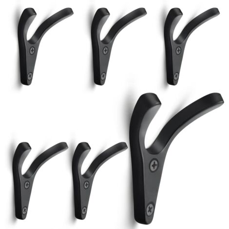 Ahlsen Pack of Double Wall Coat Hooks, Minimalist Heavy Duty Zinc Alloy Wall Hook for Entryway Bedroom Bathroom Multipurpose Coat Hooks, Screws Included - Black