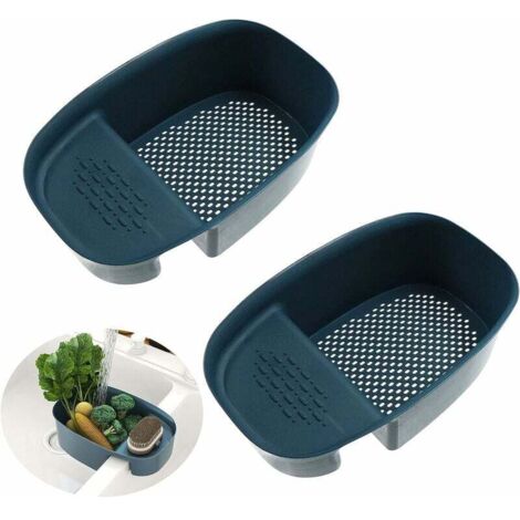 Ahlsen Panier Chef Filtrant Suspendu Multifonctionnel - Filtre évier Cuisine Poubelles pour évier Légumes Support éponge Antidérapant égouttoir Savon Brosse (Bleu, Lot de 2 )