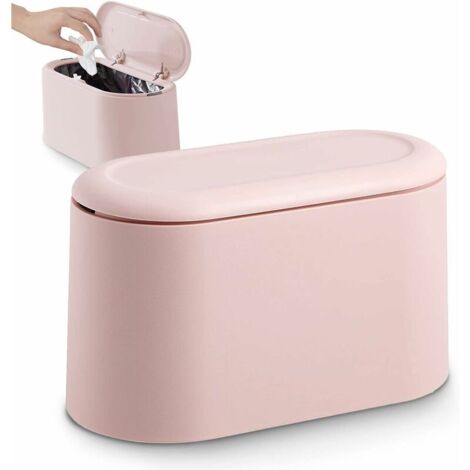 Ahlsen Papelera de mesa pequeña con tapa a presión para oficina, baño, cocina y dormitorio, almacenamiento de alimentos para mascotas (rosa, 23 x 11 x 14,5 cm)